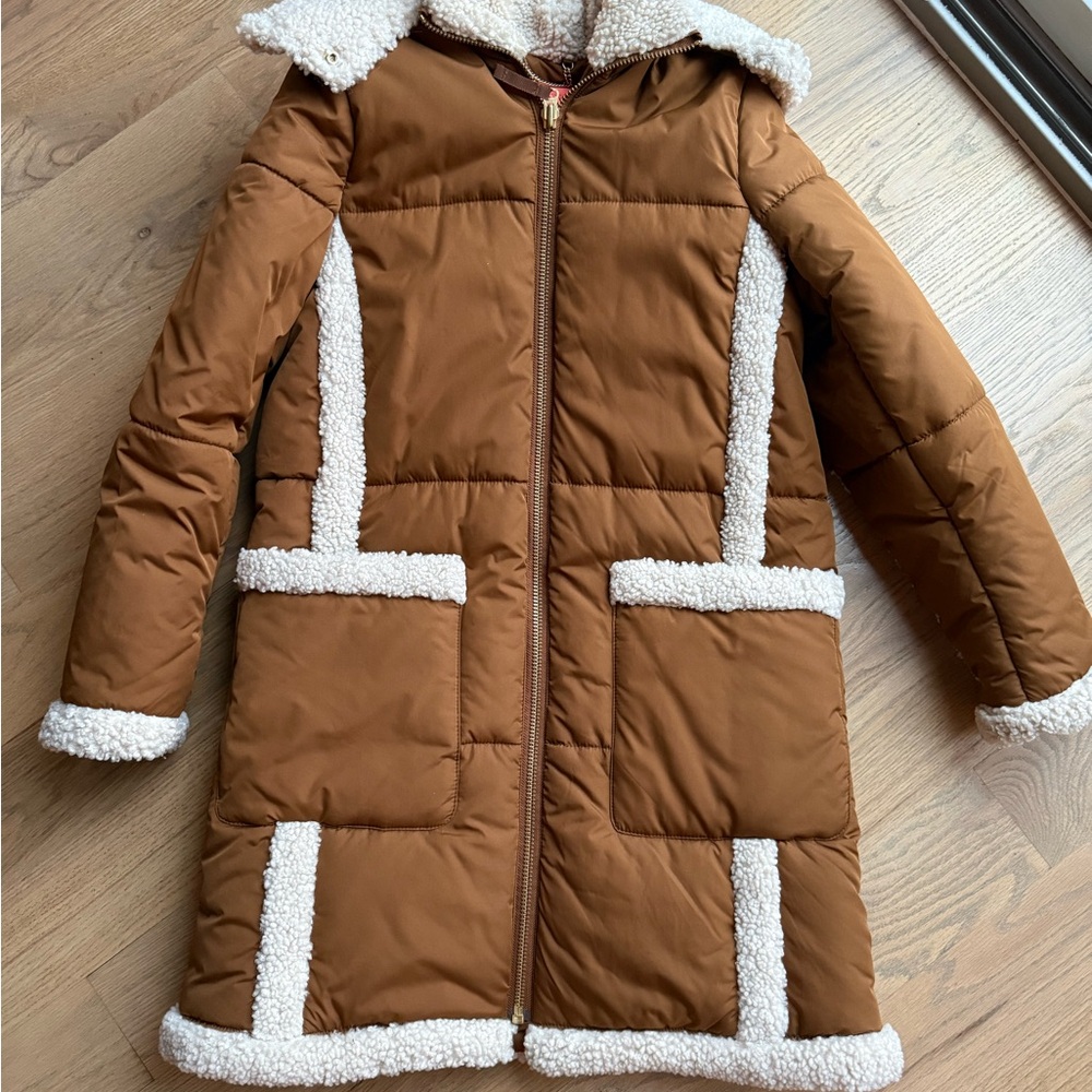 J. Crew Primaloft Brown Puffer with White Trim